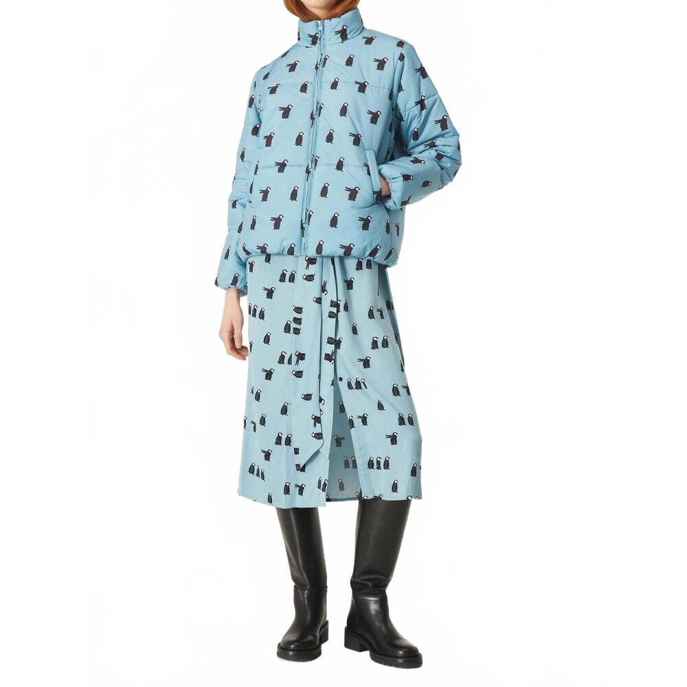 NEW COMPANIA FANTASTICA penguin print quilted bomber jacket in blue